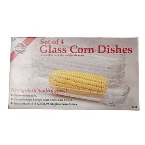 Vintage Norpro Heavy-Duty Curved Glass Corn Dishes Set of 4